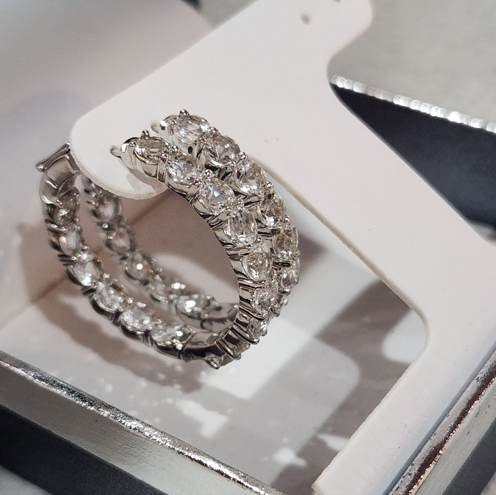 STS Jewels Sterling Silver Crystal Huggie Hoop Inside Out Earrings